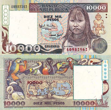billete de 10000 pesos colombianos antiguo